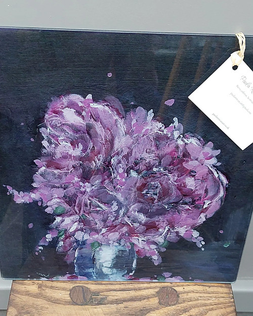 Flower Posy Glass Chopping Board, Kitchen Art Print.  