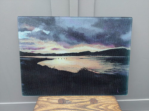 Caledonian Sundown Glass Chopping Board, A3. Kitchen Art Print. - Click to Enlarge