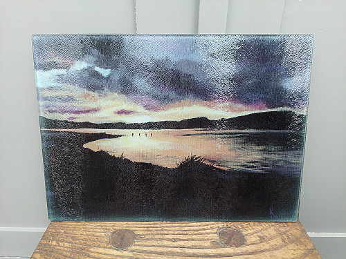 Caledonian Sundown Glass Chopping Board  A4.  Kitchen Art Print - Click to Enlarge