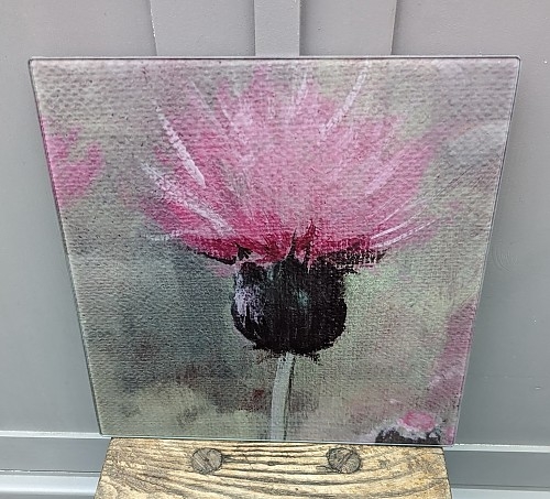 Pink Thistle Glass Chopping Board, Kitchen Art Print. - Click to Enlarge