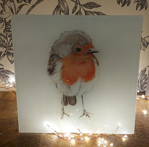 Rosie Robin Glass Chopping Board,  Kitchen Art Print - Click to Enlarge