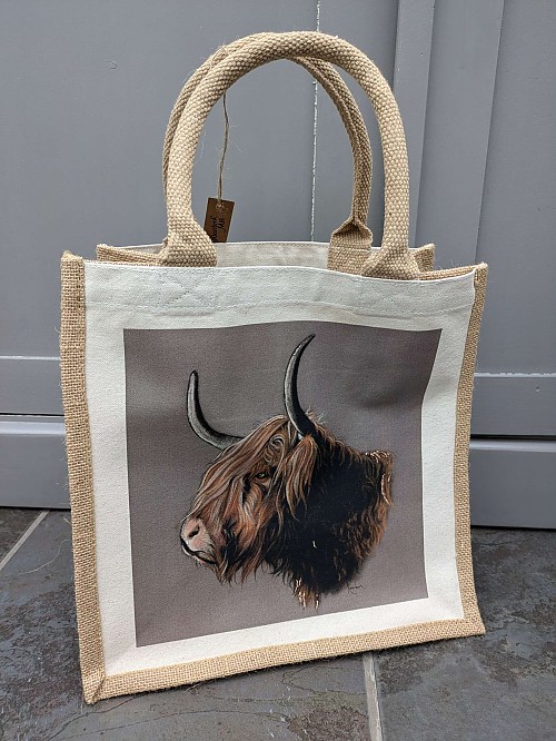 Highland Cow Jute Tote Bag - Bruce - Click to Enlarge