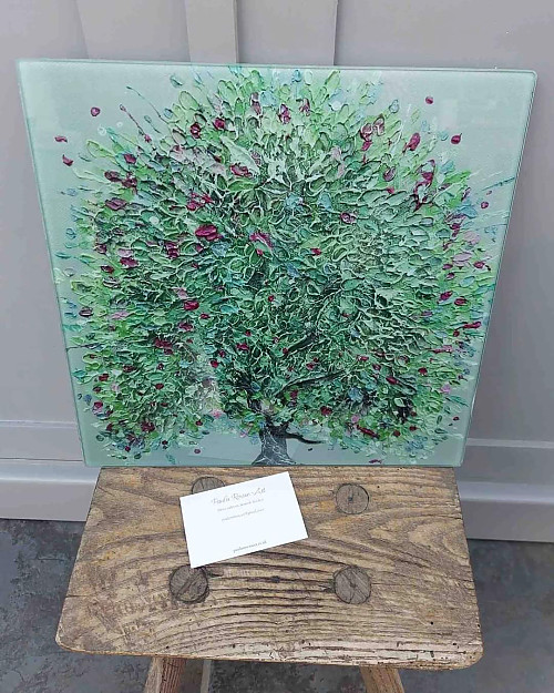 Apple Blossom Glass Chopping Board. Kitchen Art Print - Click to Enlarge