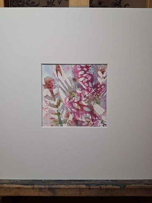Watercolour with ink, floral painting. 