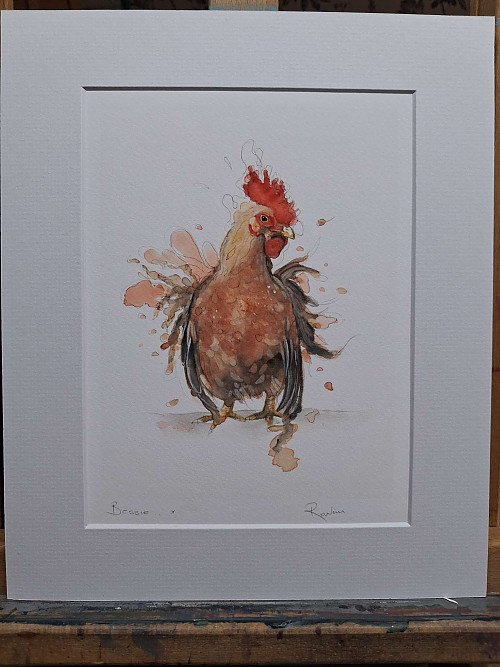 Hen Giclee Art Print. Watercolour Hen Art. Mounted Art. - Click to Enlarge
