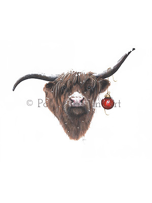 Highland Cow Art Print "Snowy Baubles".