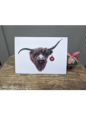 Highland Cow Christmas Card 'Snowy Baubles".