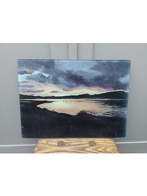 Caledonian Sundown Glass Chopping Board, A3. Kitchen Art Print.