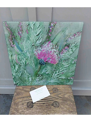 Thistles Glass Chopping Board.  Kitchen Art Print.