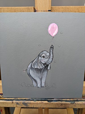 Original elephant painting. 'Balloons and Bubbles'
