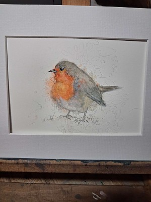 Original Robin Watercolour Painting. "By Your Side"