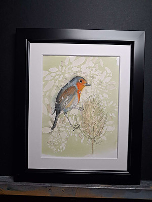 Original Robin Watercolour and Ink. " The Visitor"