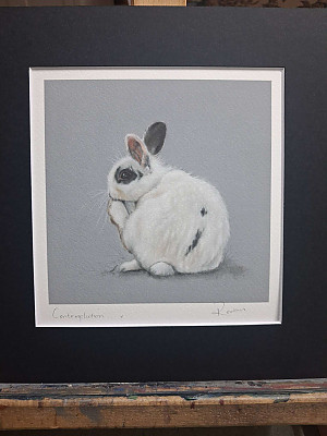 Pastel Rabbit Giclee Art Print. &nbsp;Mounted Rabbit Art.
