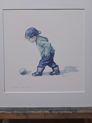 Watercolour Boy with ball. &nbsp;"A Kick O The Baw".